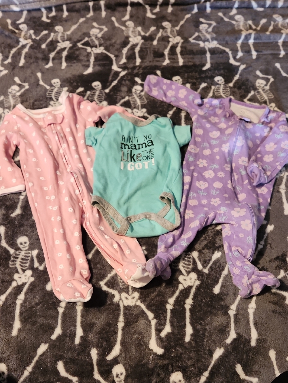 Baby Girls Sleepwear Set - Pink & Purple One-Pieces with Teal Bodysuit